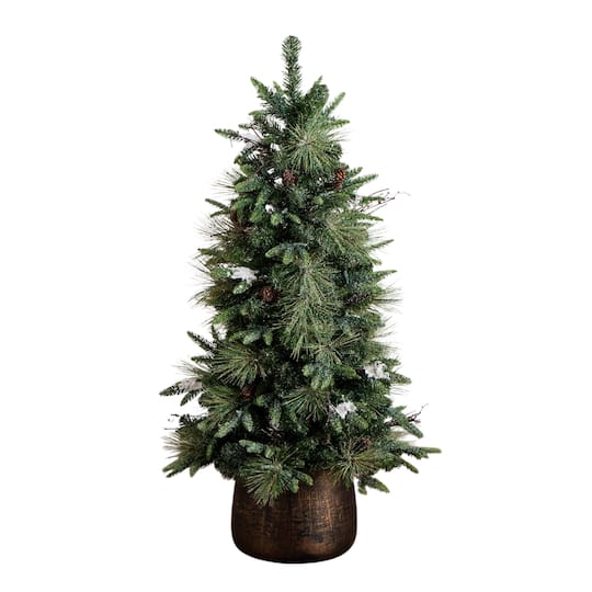 4Ft Pre-Lit Mixed Pine Snowed Artificial Christmas Tree W/ Pinecones in Decorative Planter, Warm White LED Lights By Nearly Natural , 4 ft , Michaels®